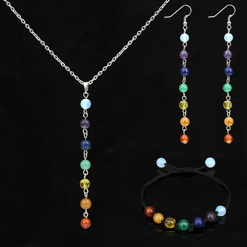 Silver Color Jewelry Sets Women Bridal 7 Chakra Natural Stone Beads Necklace Bracelet Earrings Wedding Party Sets Bijoux Femme
Silver Color Jewelry Sets Women Bridal 7 Chakra Natural Stone Beads Necklace Bracelet Earrings Wedding Party Sets Bijoux Femme