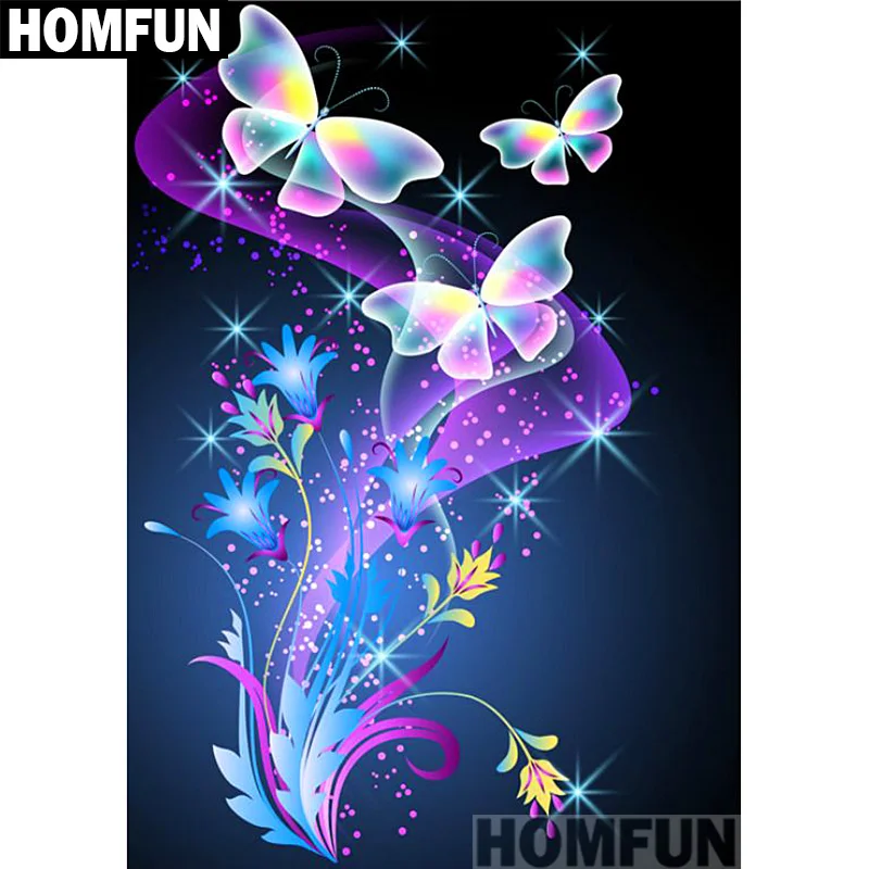 Алмазная 5d-картина HOMFUN Цветы и бабочки вышивка крестиком из квадратных/круглых