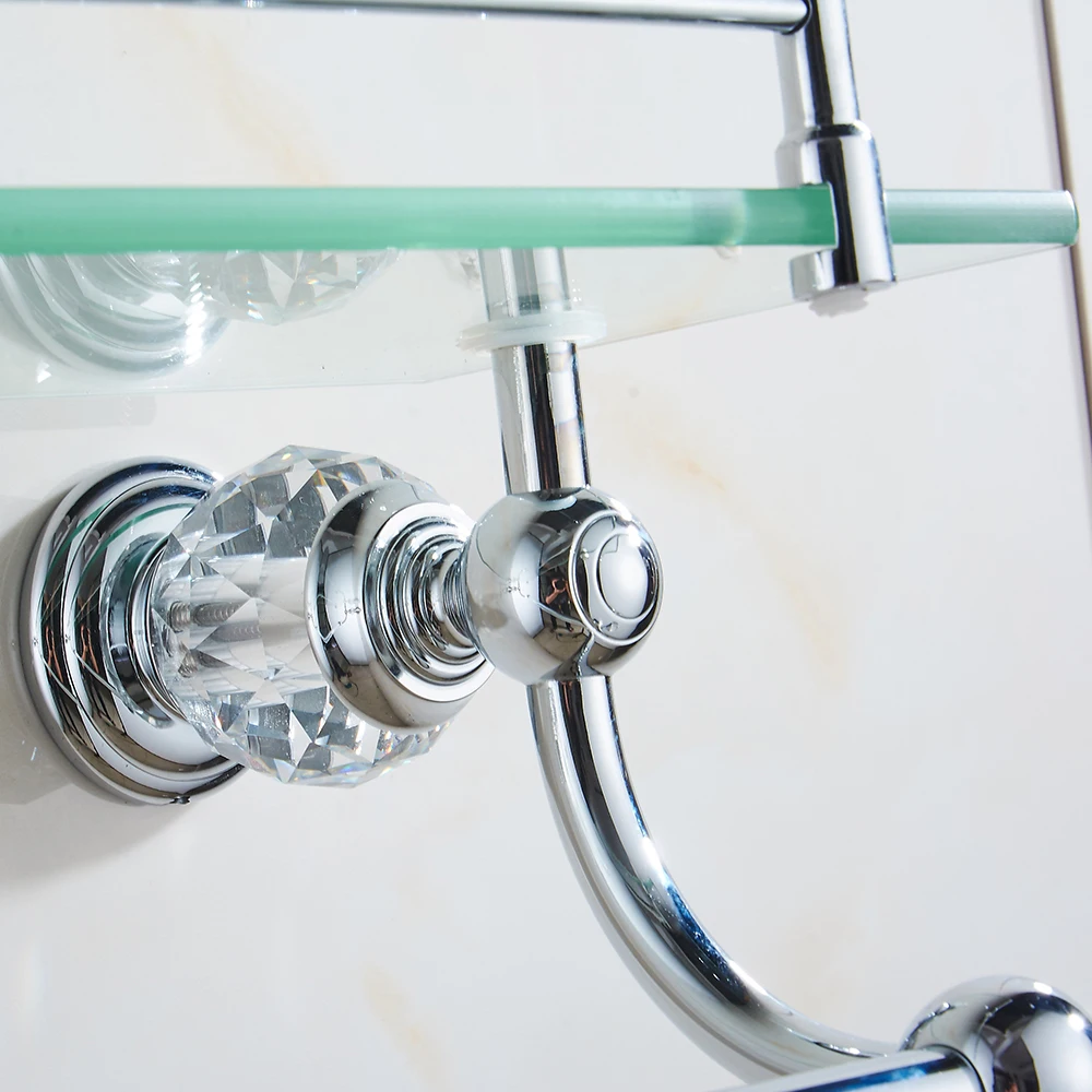 Bathroom Shelves Wall Mounted Crystal & Brass Single Tier Shelf With Bar Chrome Finish Crystal & Glass Bathroom Accessories 638
Bathroom Shelves Wall Mounted Crystal & Brass Single Tier Shelf With Bar Chrome Finish Crystal & Glass Bathroom Accessories 638