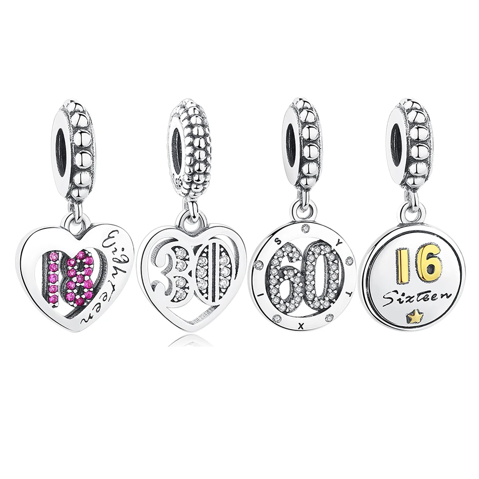 Original 925 Sterling Silver Bead 18 30 40 60 Years of Love Heart Pendant Charms Fit Pandora Bracelets Necklaces Jewelry Making
Original 925 Sterling Silver Bead 18 30 40 60 Years of Love Heart Pendant Charms Fit Pandora Bracelets Necklaces Jewelry Making
