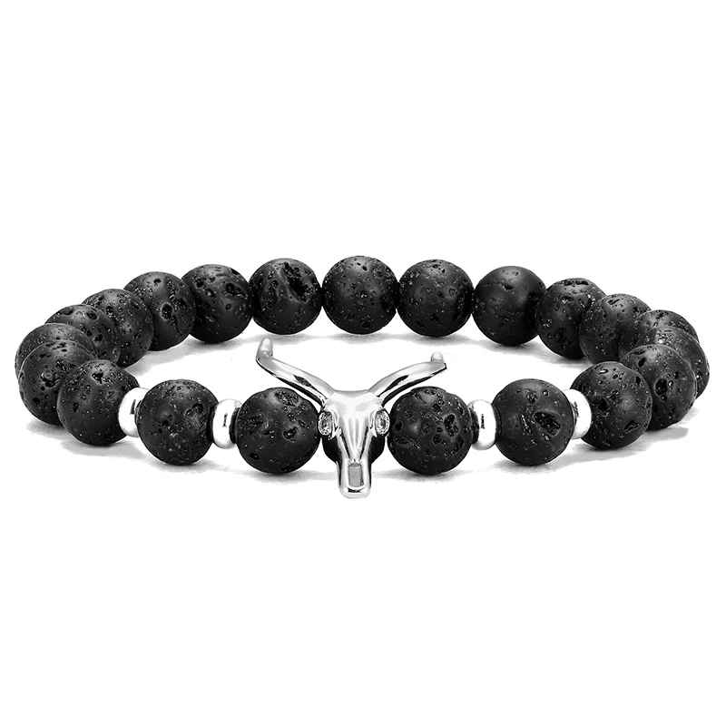 Fashion Personality Tautou Volcanic Stone Black Lava Rock Bracelet Stretch Jewelry Men's Luxury | Украшения и аксессуары