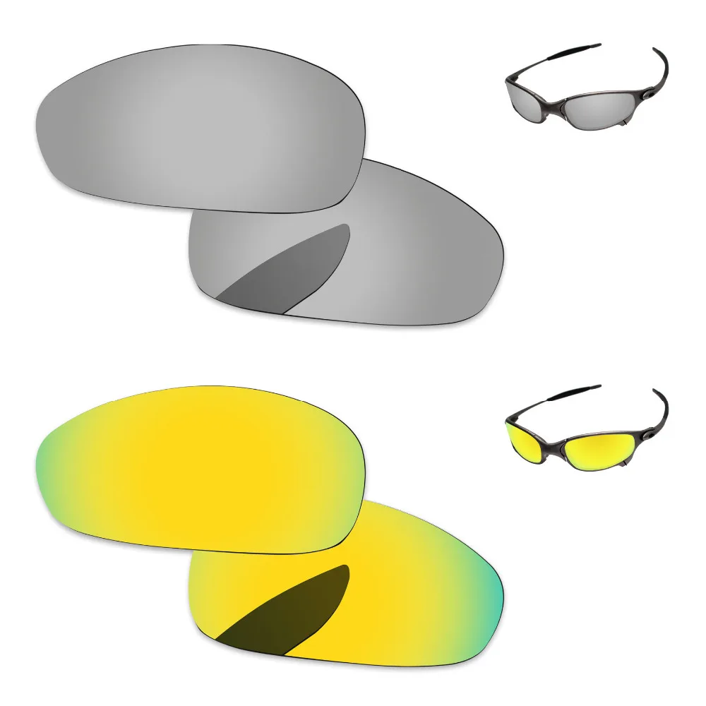 

Хромированные серебристые и 24K золотые 2 пары зеркальные поляризованные Сменные линзы для Juliet солнцезащитные очки оправа 100% UVA & UVB защита