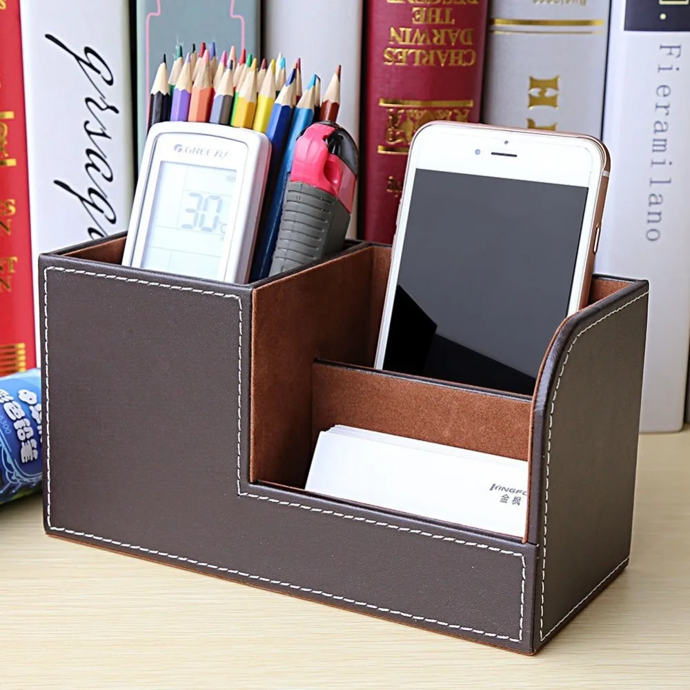 PU Leather Desk Stationery Box Organizer, Office Desktop Organizer with 3 Divided Storage Compartments for Storing Pen/ Remote
PU Leather Desk Stationery Box Organizer, Office Desktop Organizer with 3 Divided Storage Compartments for Storing Pen/ Remote