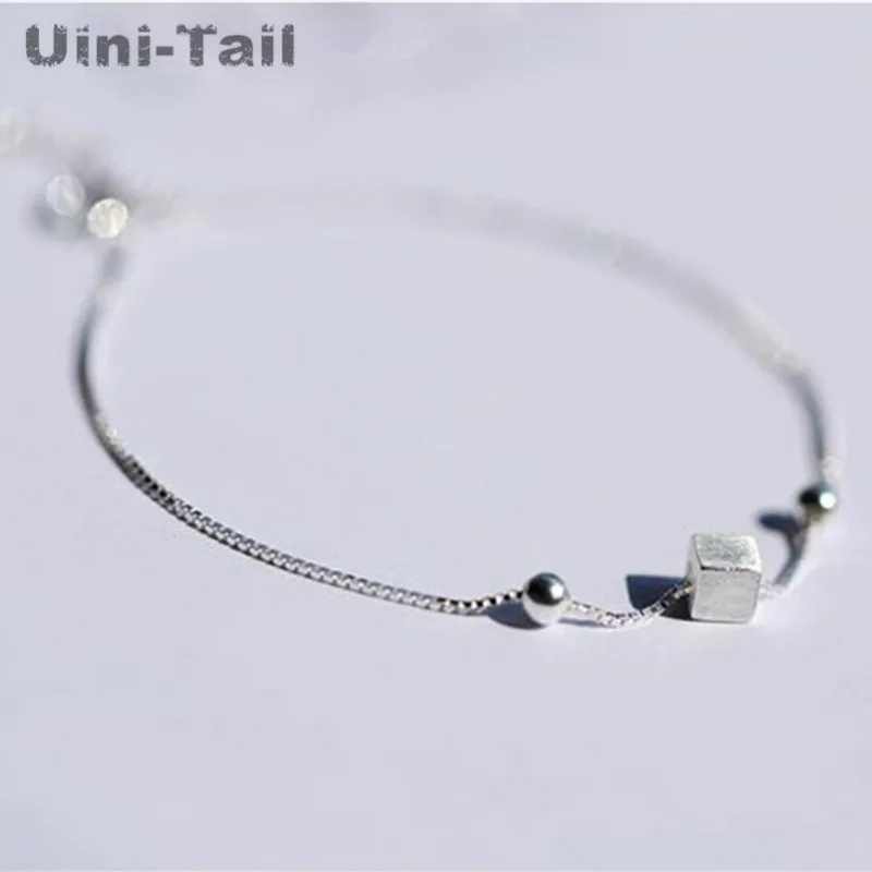 Uini-Tail Hot Selling 925 Sterling Silver Joker Simple Geometric Brushed Square Bracelet Box Chain Student Sweet Jewelry | Украшения и