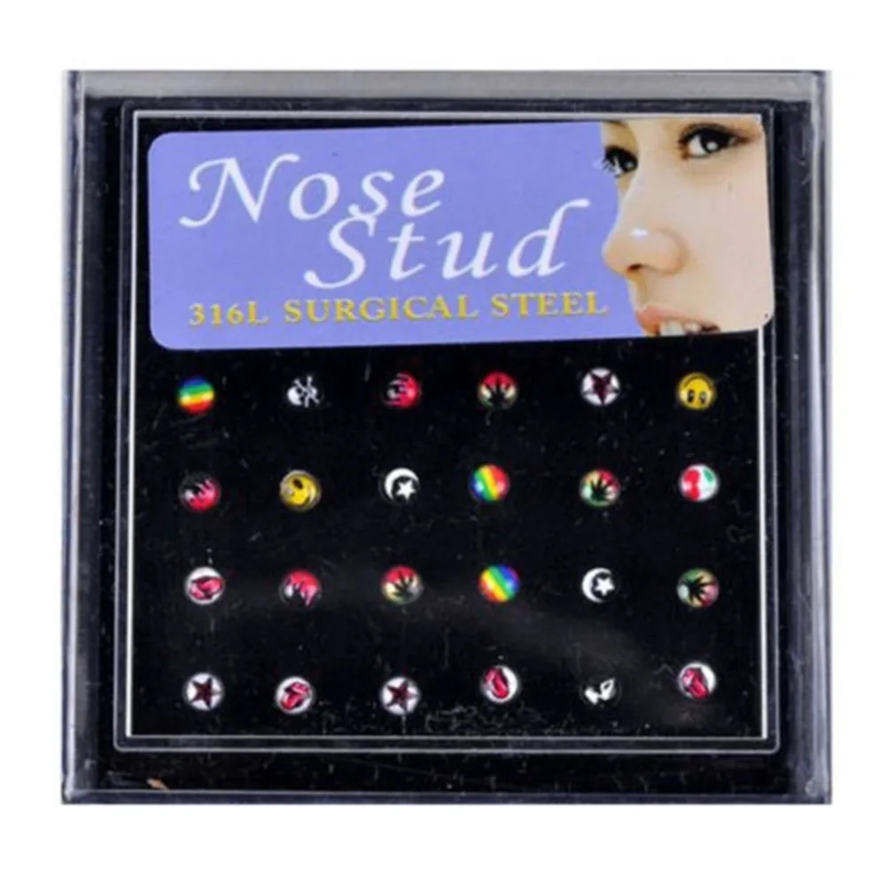 24pcs/Box 3mm Mixed Patterns Nose Studs Ring Pack 19G Stainless Steel Piercing Ear Tragus Bone Nails Body Jewelry Wholesale
24pcs/Box 3mm Mixed Patterns Nose Studs Ring Pack 19G Stainless Steel Piercing Ear Tragus Bone Nails Body Jewelry Wholesale