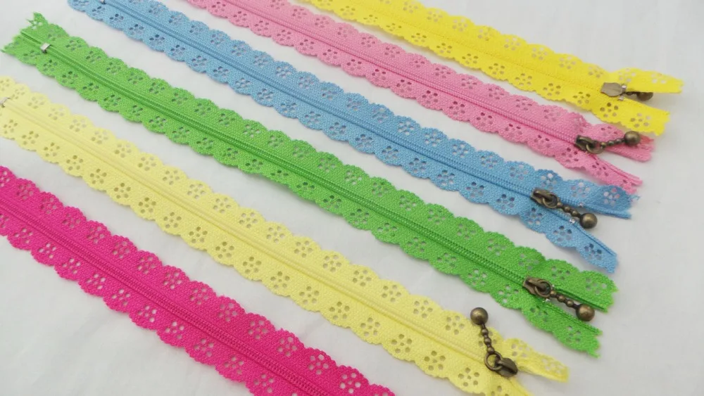 

By DHL 1000PCS/Lot Fashion 20cm or 25cm zippers lace nylon finish zipper for sewing wedding dress etc 24 color fast