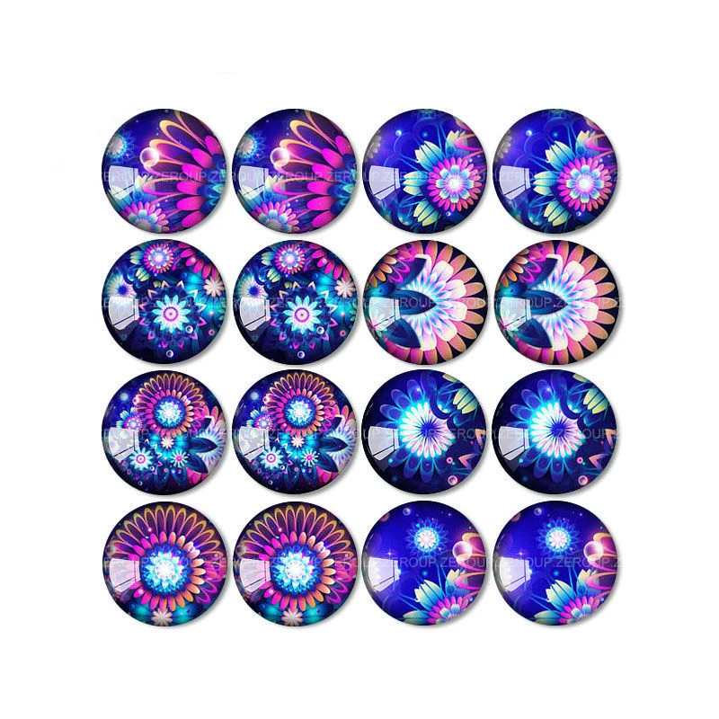 

ZEROUP 16pcs Round Glass Cabochon Blue Color of Flowers Pictures Mixed Pattern Fit Base Earring Setting for Jewelry Flatback