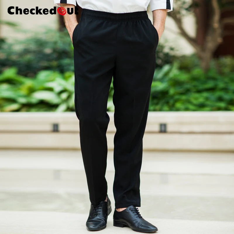 Comfortable cheap elastic waist band black chef pants unisex restaurant uniforms pants catering cook pants
Comfortable cheap elastic waist band black chef pants unisex restaurant uniforms pants catering cook pants