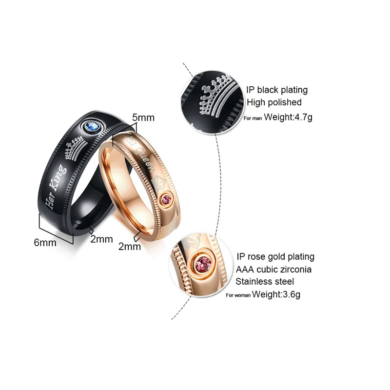 Vnox Персонализированные Свадебные кольца для мужчин и женщин Корона его королева