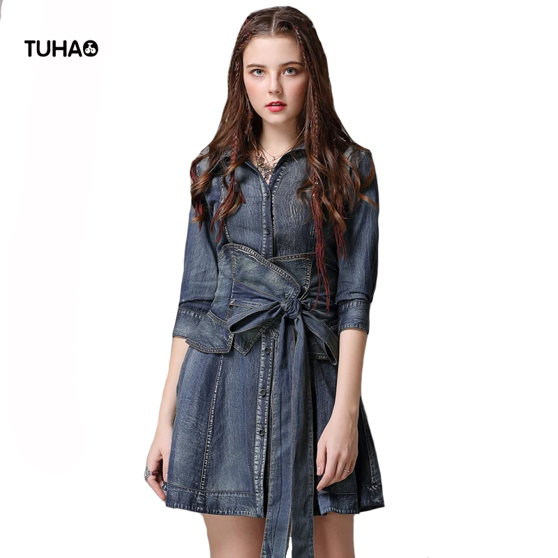 TUHAO Front Single Breasted Turn Down Collar Vintage Dress Women Three Quarter Drawstring Slim High Waist Denim Dresses T82085
TUHAO Front Single Breasted Turn Down Collar Vintage Dress Women Three Quarter Drawstring Slim High Waist Denim Dresses T82085
