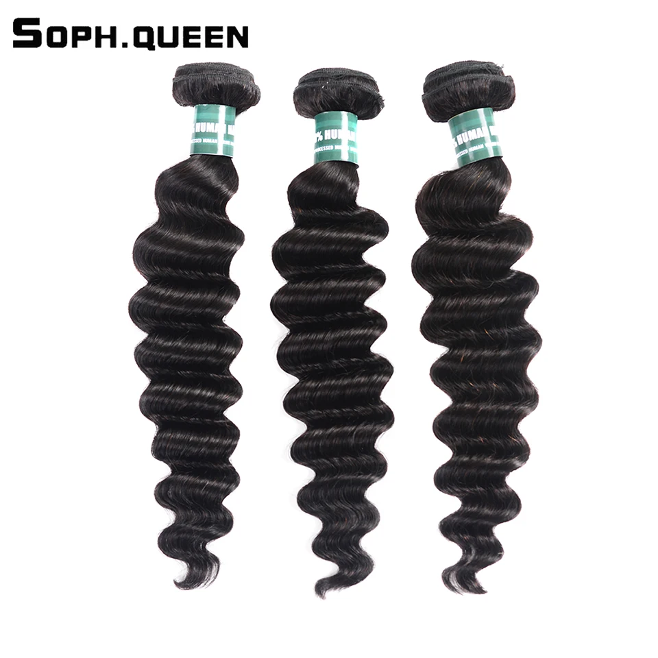 Soph Queen Hair Peruvian Loose Deep Wave Bundles Can Buy With Closure 100% Remy Human Weave 4Bundles Natural Color | Шиньоны и парики
