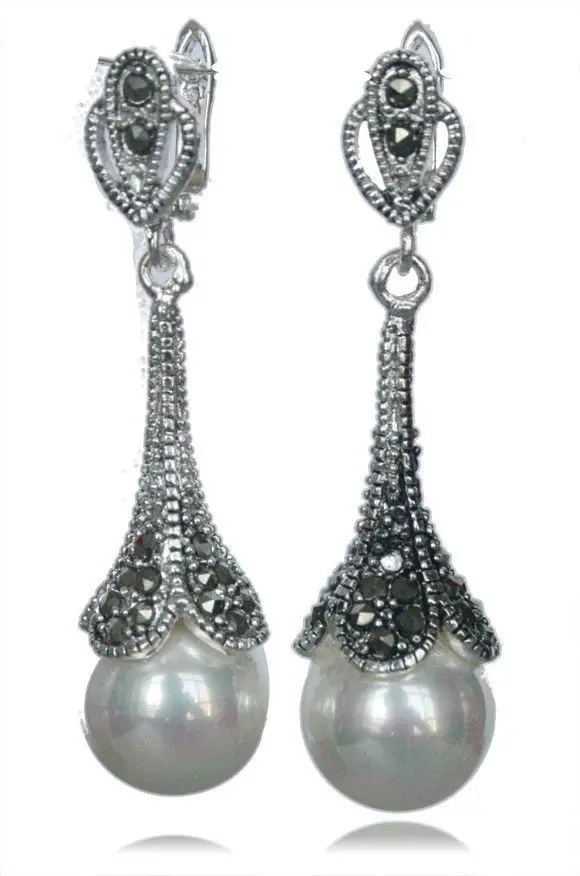 Hot sell Noble- Hot sale new Style >>>>Marcasite 925 Sterling Silver White Round Shell Pearl Long Earrings
Hot sell Noble- Hot sale new Style >>>>Marcasite 925 Sterling Silver White Round Shell Pearl Long Earrings
