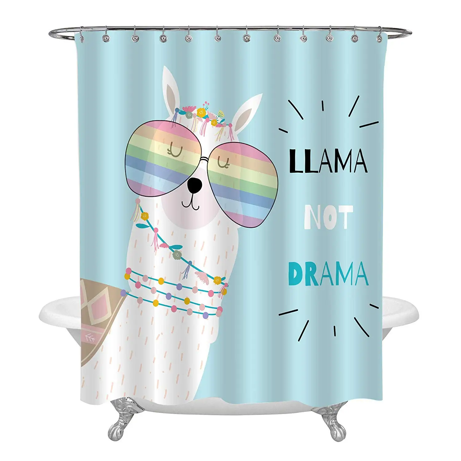 Hand Drawn Cute Wearing Rainbow Glasses Shower Curtain Set Simple Abstract Animal Art Painting with Letter Llama
Hand Drawn Cute Wearing Rainbow Glasses Shower Curtain Set Simple Abstract Animal Art Painting with Letter Llama
