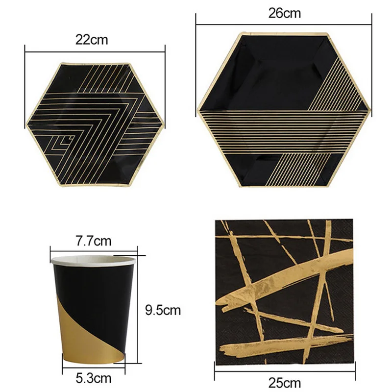 Black Series Gold Blocking Disposable Tableware Baby Shower Birthday Party Paper Plates Cups Napkins Wedding Decoration
Black Series Gold Blocking Disposable Tableware Baby Shower Birthday Party Paper Plates Cups Napkins Wedding Decoration