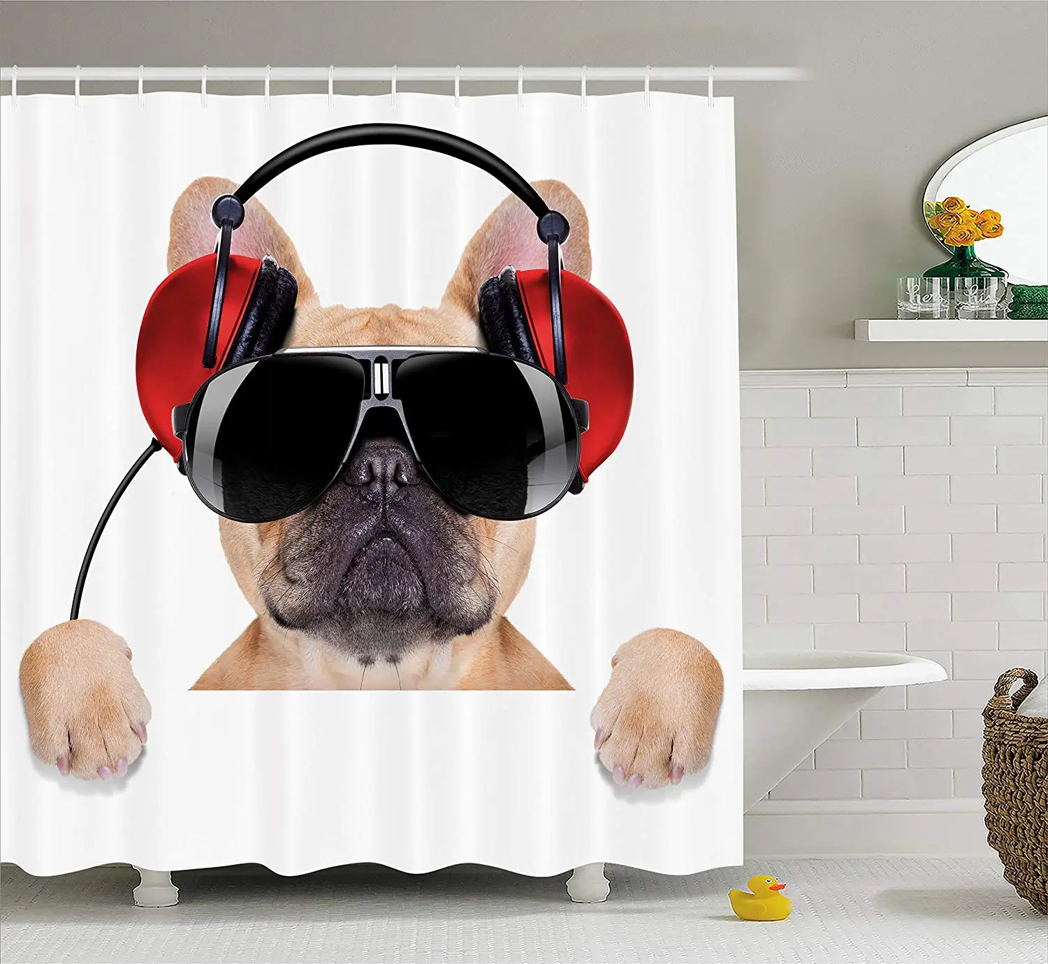 Занавеска для душа для вечеринки DJ Bulldog с наушниками прослушивание музыки белый баннер ткань набор для ванной светло-коричневый черный
Занавеска для душа для вечеринки DJ Bulldog с наушниками прослушивание музыки белый баннер ткань набор для ванной светло-коричневый черный
