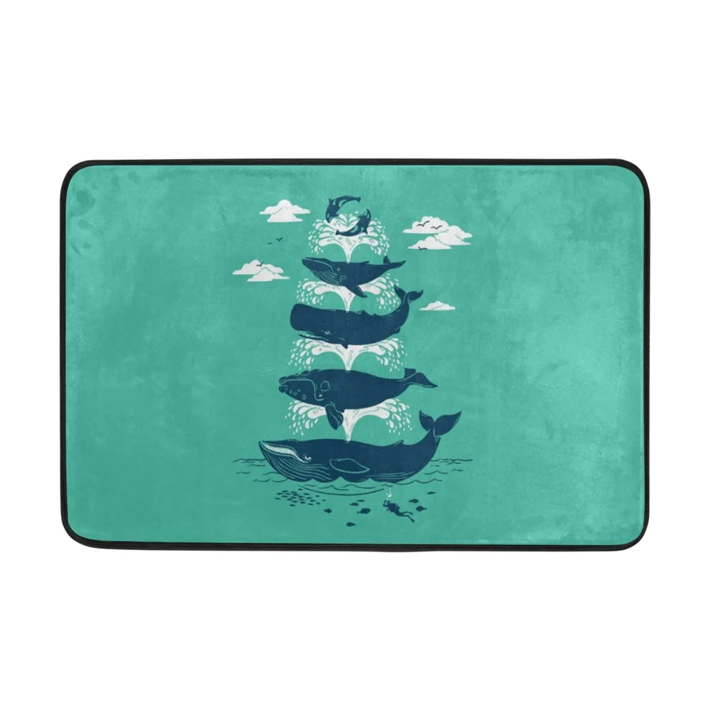 

Green Background Blue Whales Printed Bathroom Mat For Toilet Bathroom Rug Toilet Tub Rug Anti-slipping Absorbent Soft Chenille