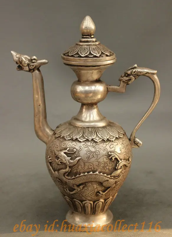10" Folk China Chinese Silver Buddhism Dragon Head Statue Flower Wine Pot Teapot Medicine copper Decoration real Brass Bronze
10" Folk China Chinese Silver Buddhism Dragon Head Statue Flower Wine Pot Teapot Medicine copper Decoration real Brass Bronze