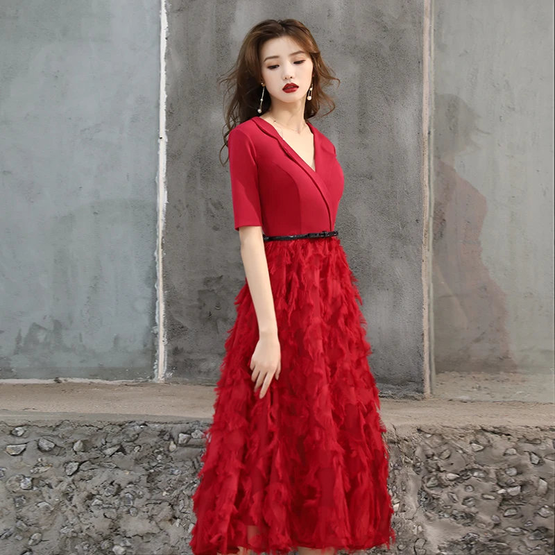 Новое поступление 2021 короткое платье weiyin с V-образным вырезом бордового черного