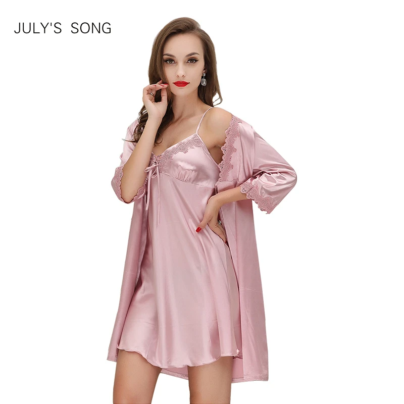 JULY'S SONG 2 Pieces Hot Spring Sexy Women's Robe & Gown Lace Faux Silk Sleepwear Dress Woman Pajamas Bathrobe Sleepwear Robe
JULY'S SONG 2 Pieces Hot Spring Sexy Women's Robe & Gown Lace Faux Silk Sleepwear Dress Woman Pajamas Bathrobe Sleepwear Robe