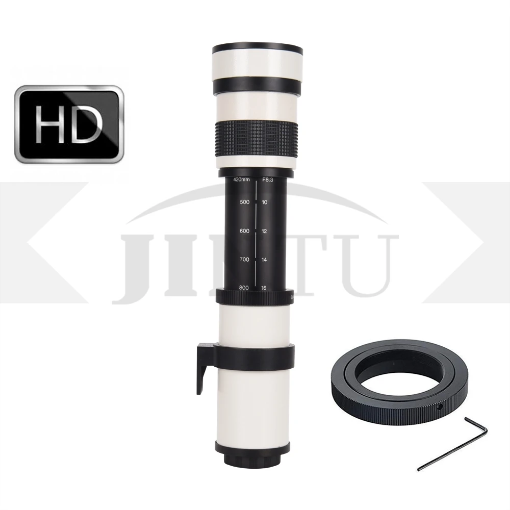 Белый зум-объектив JINTU 420-800 мм F/8 MF + набор для очистки 3 в 1 CANON 650D 800D 77D 450D 750D 90D 80D 550D