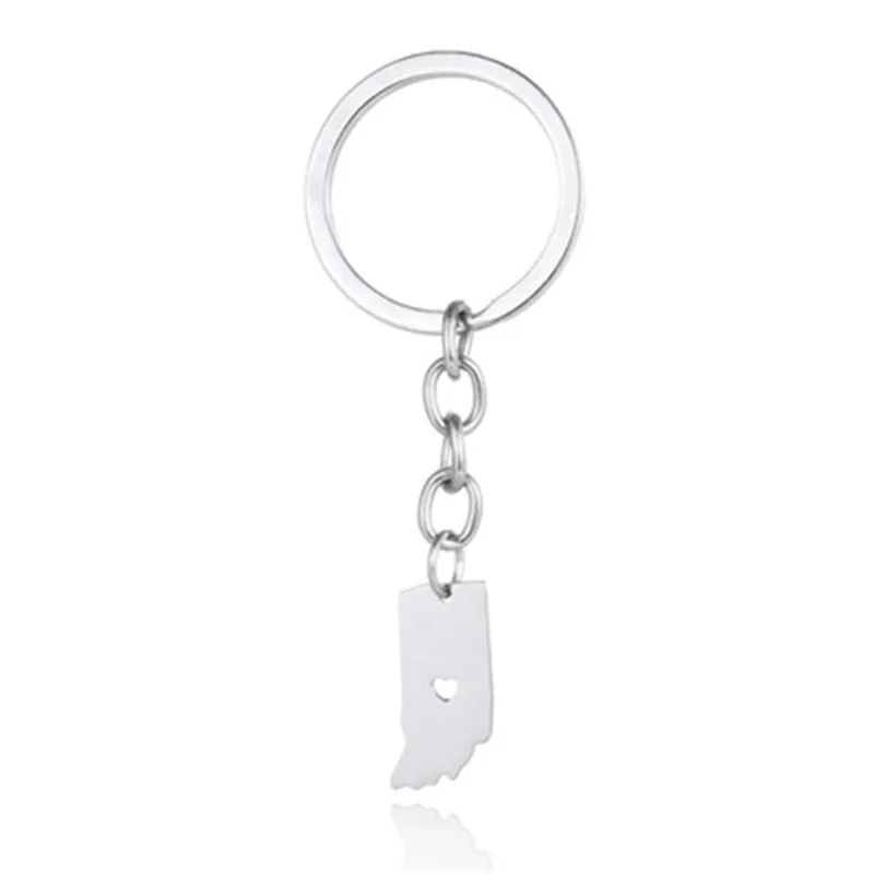 Europe and the United States hot sale stainless steel Indiana map keychain key chain men women jewelry | Украшения и аксессуары
