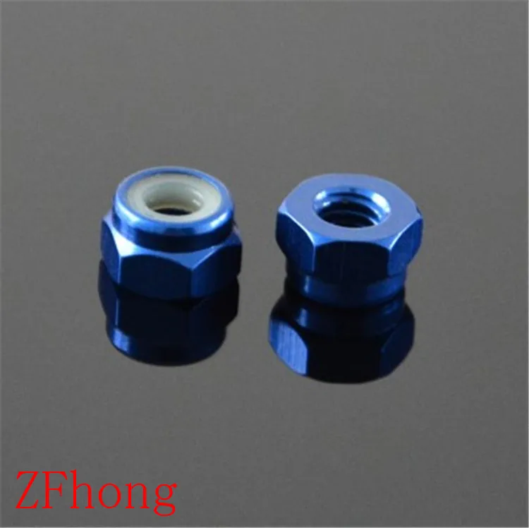 100pcs M2 M3 M4 M5 deep blue Anodized Aluminum Nylon Lock Nut For RC Buggy Racing Car