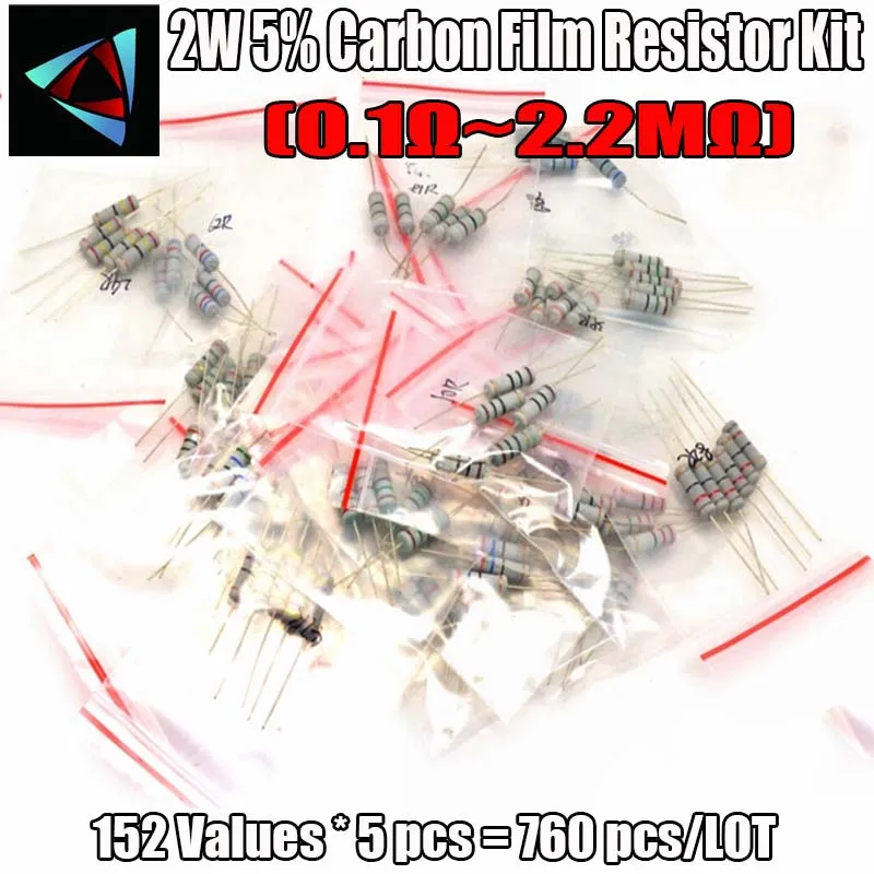 760Pcs 0.1-2.2M Ohm 2W 5% 152ValuesX5Pcs Carbon Film Resistor Assorted Kit Sample Bag
760Pcs 0.1-2.2M Ohm 2W 5% 152ValuesX5Pcs Carbon Film Resistor Assorted Kit Sample Bag