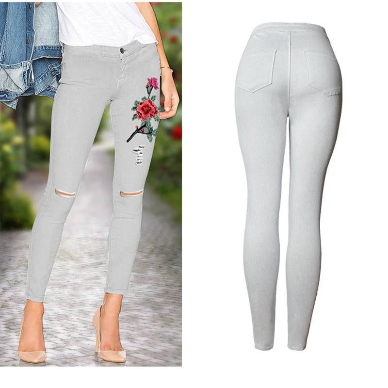 white jeans Embroidery ripped jeans for women skinny jeans woman denim pants high waist jean trousers women pantalones vaqueros 
white jeans Embroidery ripped jeans for women skinny jeans woman denim pants high waist jean trousers women pantalones vaqueros