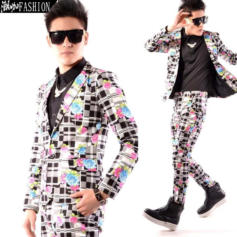 New style male Fashion Personalized plaid flower slim suit fashion men's clothing costume
New style male Fashion Personalized plaid flower slim suit fashion men's clothing costume