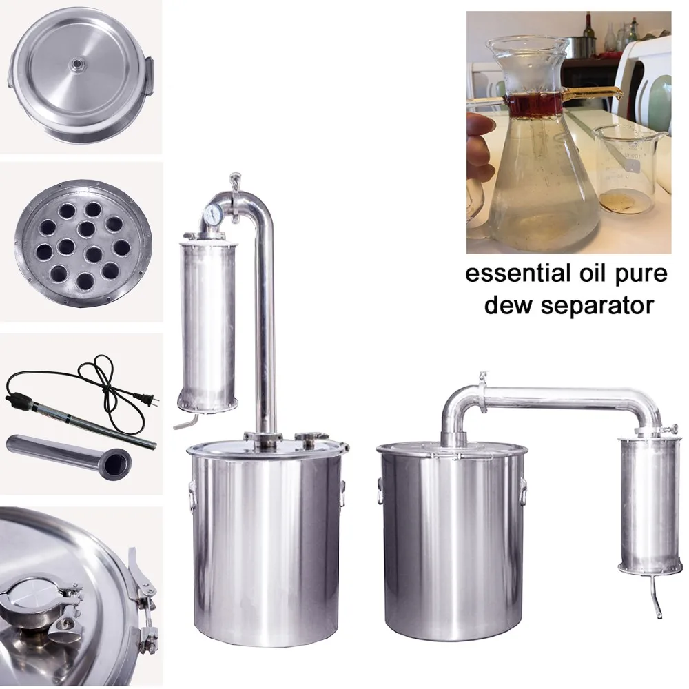 New Stainless 70L Litres 18 Gal Water Distiller Oil Alcohol White Spirit Moonshine Still w/Essential Oil Separator Kits
New Stainless 70L Litres 18 Gal Water Distiller Oil Alcohol White Spirit Moonshine Still w/Essential Oil Separator Kits