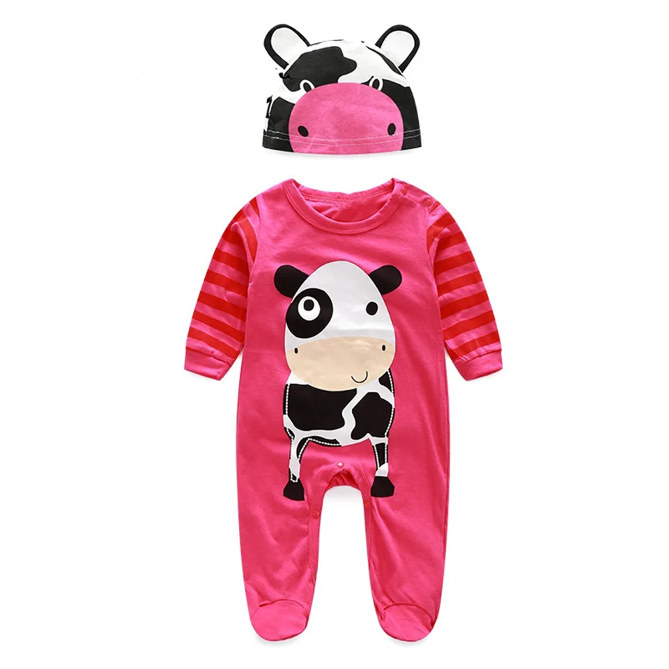 (animal baby clothes) Infant clothes romper cow/ panda/lion/ tiger/rabbit/zebra/crocodile long-sleeved with cute hat | Детская одежда и