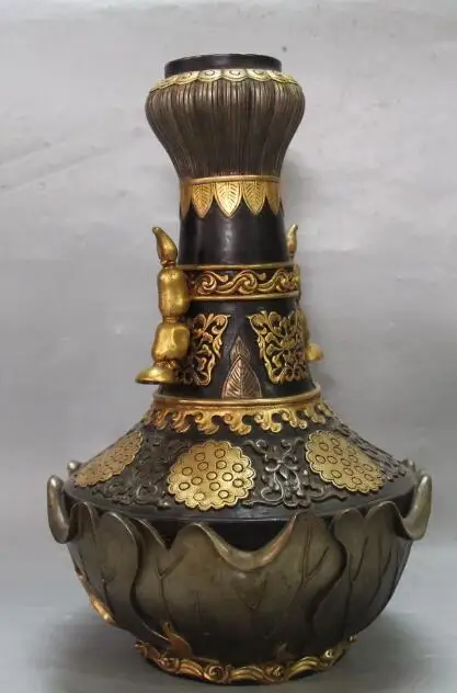 Free shipping S01427 13"Marked China Purple Bronze 24K Gold Pure Silver lotus root Vase Bottle Statue
Free shipping S01427 13"Marked China Purple Bronze 24K Gold Pure Silver lotus root Vase Bottle Statue