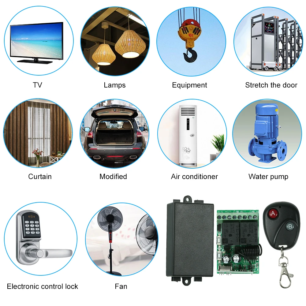 433Mhz 10A Relay Wireless Remote Control Switch Receiver Module+1PCS 2 Key RF 433 Mhz Transmitter Remote Controls 1527 Chip
433Mhz 10A Relay Wireless Remote Control Switch Receiver Module+1PCS 2 Key RF 433 Mhz Transmitter Remote Controls 1527 Chip
