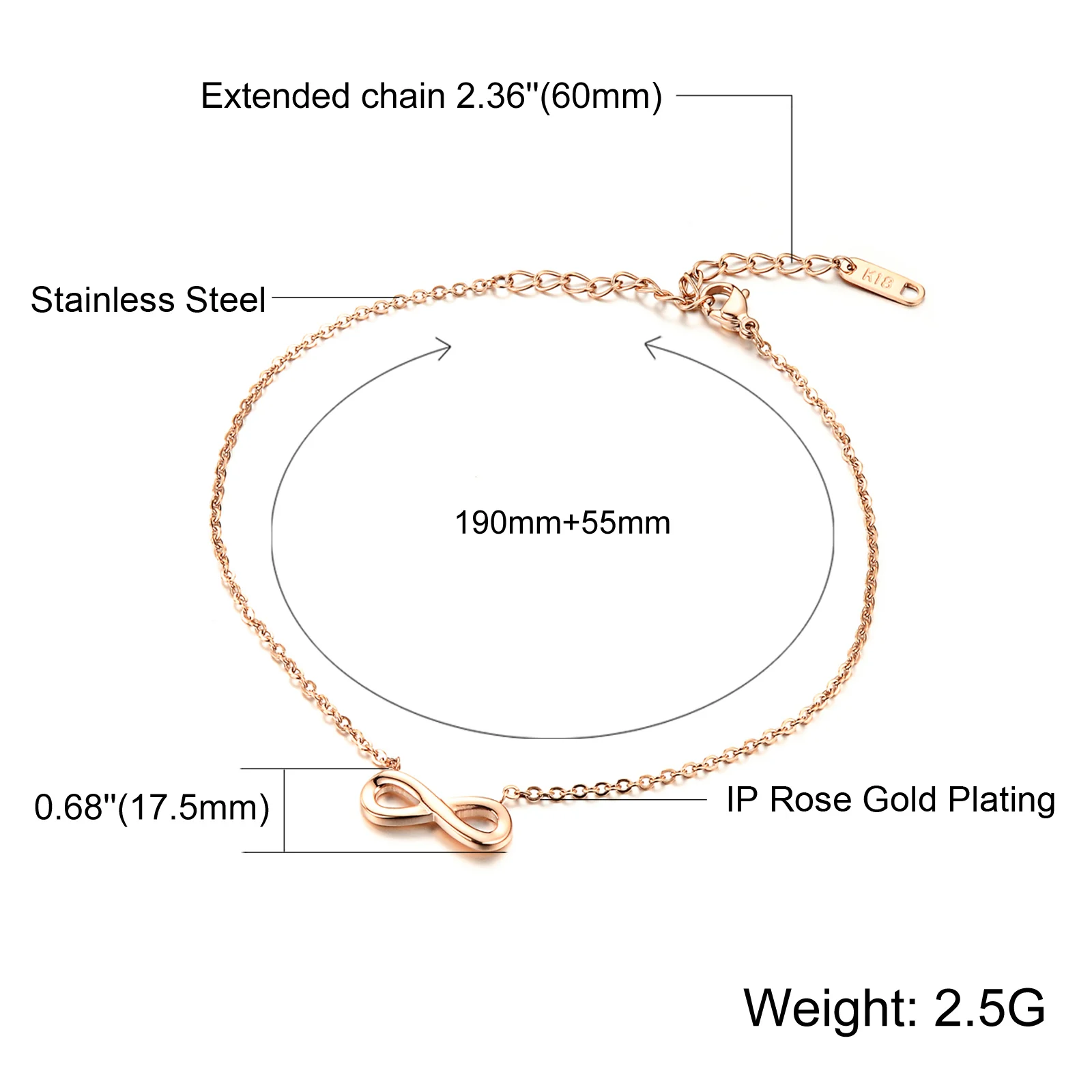 Fashion 316L Steel Infinity Symbol Woman Anklets Rose Gold color Stainless Steel Women Link Chain Jewelry Gift
Fashion 316L Steel Infinity Symbol Woman Anklets Rose Gold color Stainless Steel Women Link Chain Jewelry Gift