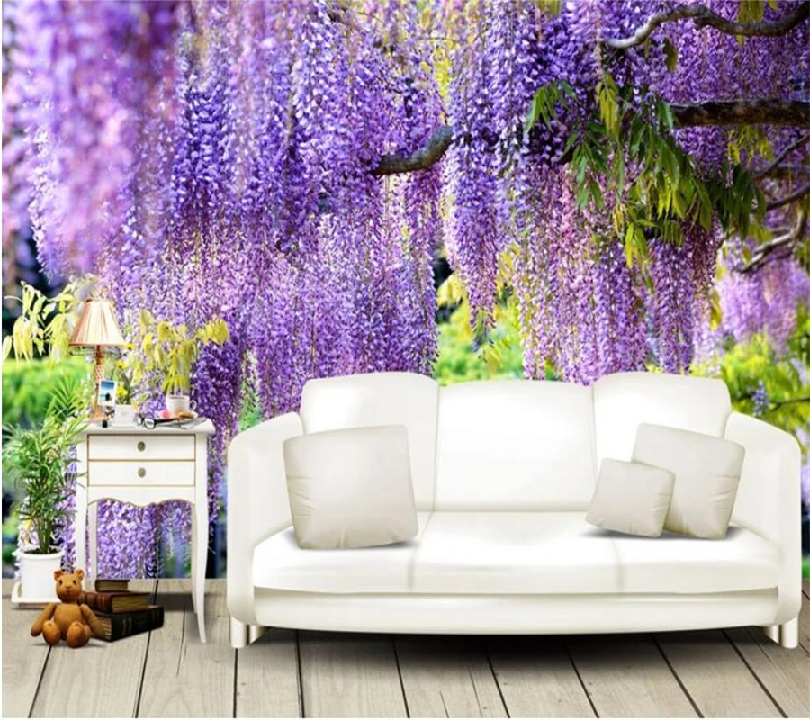 

beibehang Custom wallpaper 3d mural beautiful romantic purple flower rattan TV background wall living room bedroom 3d wallpaper