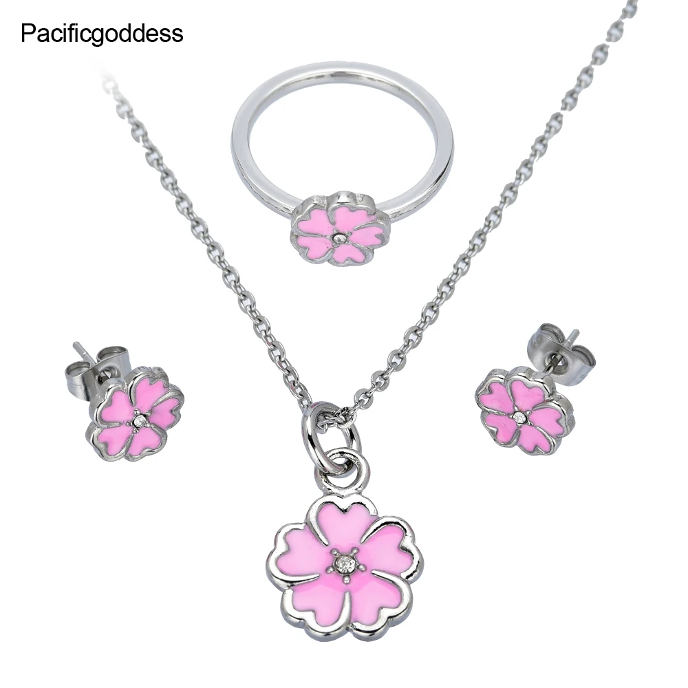 pink flower stainless steel jewelry set Wedding Engagement earrings necklace and rings set for girl as gift
pink flower stainless steel jewelry set Wedding Engagement earrings necklace and rings set for girl as gift