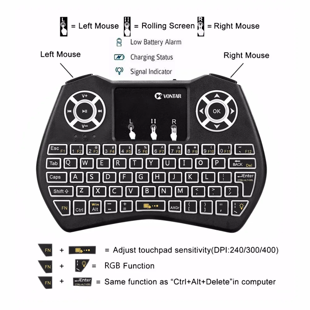 Оригинальная клавиатура i8 с RGB подсветкой 2 4G беспроводная мини английская