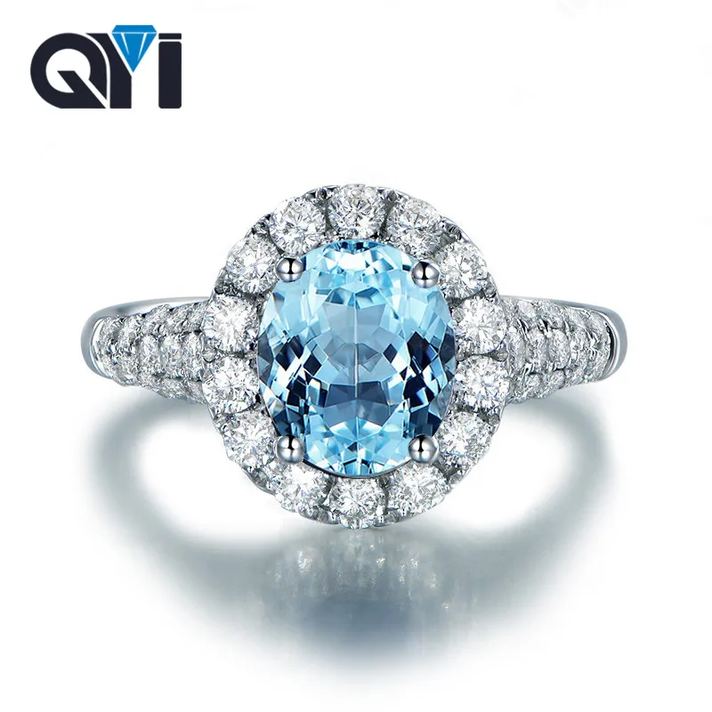 

QYI 925 пробы Серебряное кольцо с натуральным драгоценным камнем 2 карата, ювелирные изделия для вечерние с небесно-голубым топазом, обручальн...