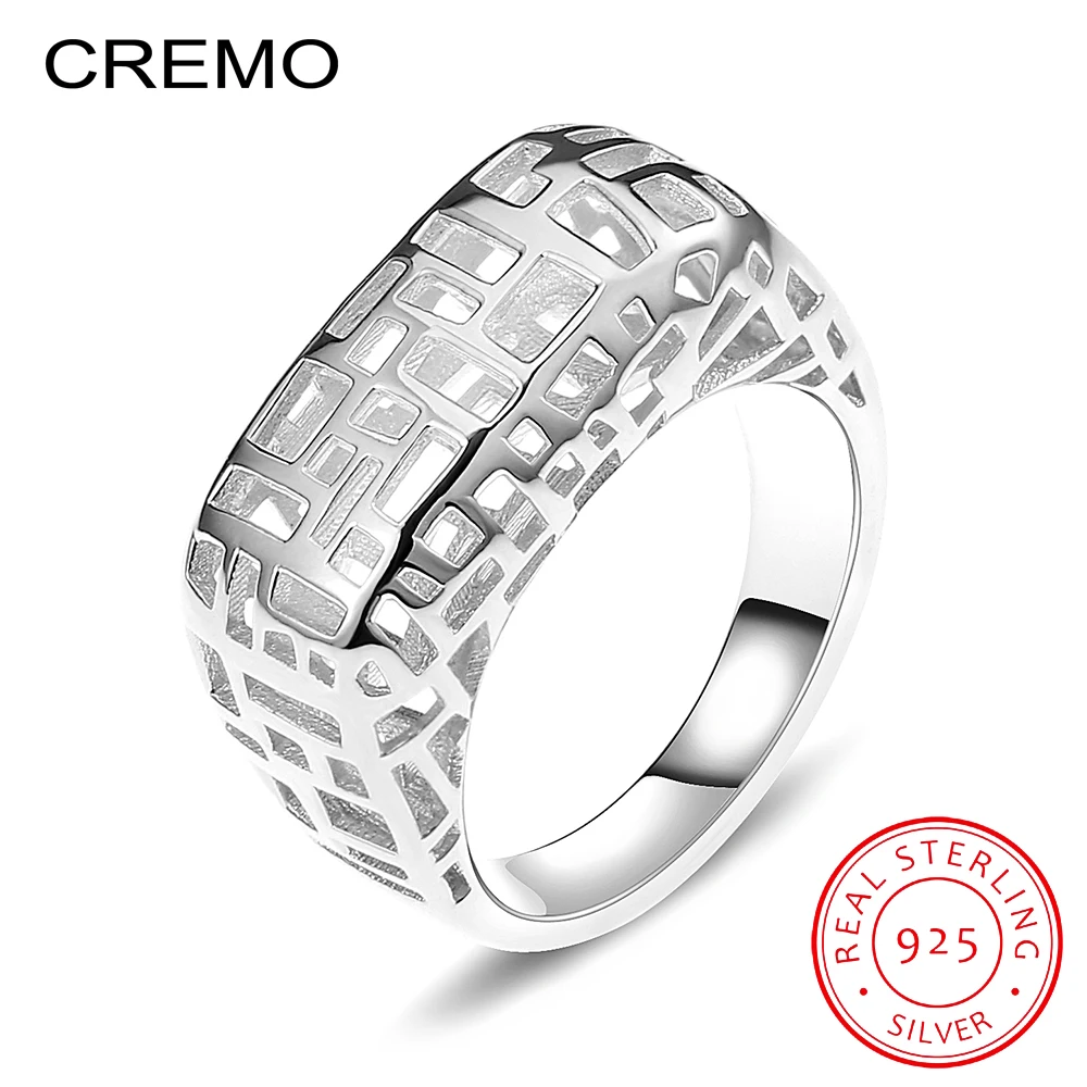 Cremo 100% натуральная 925 пробы серебро 3D дизайн полые круглые кольца на пальцы для