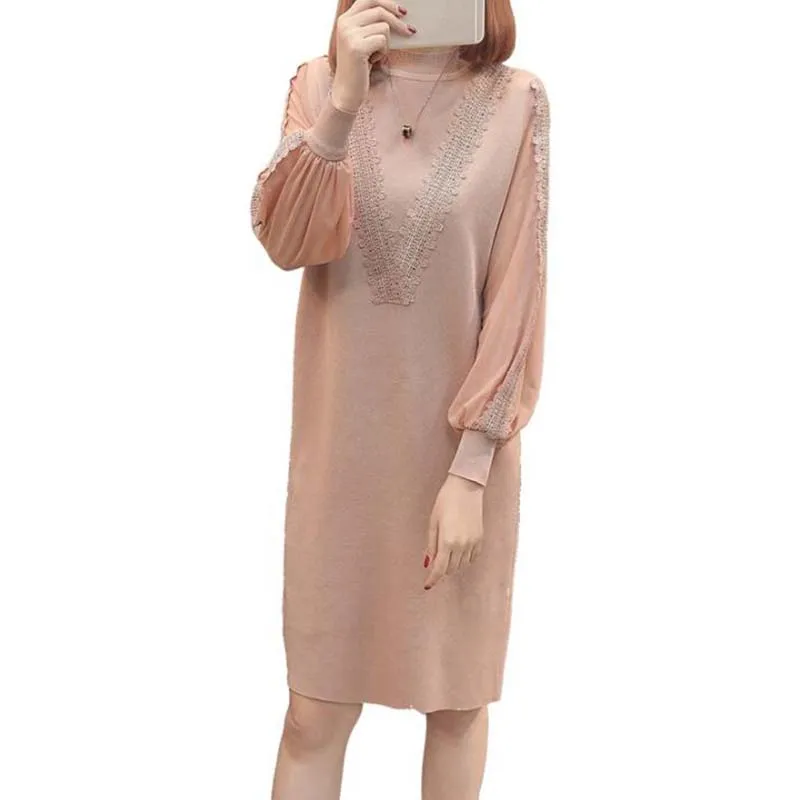 Autumn Winter Sweater Dress Long sleeve O-Neck Women Medium Long Lace Dress Loose Thick Female Knitted Dresses
Autumn Winter Sweater Dress Long sleeve O-Neck Women Medium Long Lace Dress Loose Thick Female Knitted Dresses