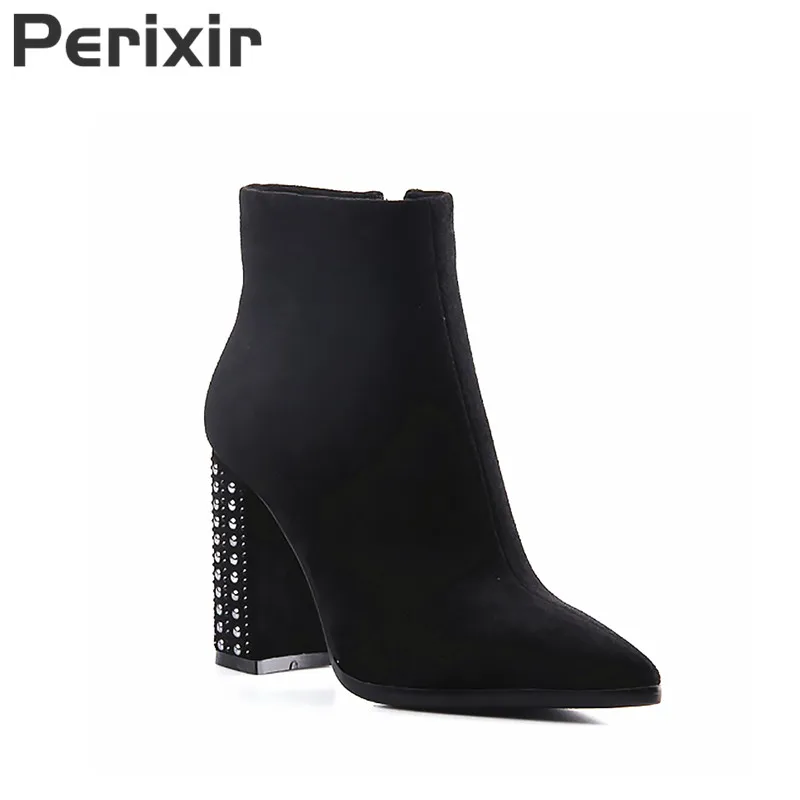 Perixir Black Suede Ankle Boot High Heel Short Plush Black Boots Solid Zip with Rivets Autumn Winter Faux Suede Sexy Ladies Shoe
Perixir Black Suede Ankle Boot High Heel Short Plush Black Boots Solid Zip with Rivets Autumn Winter Faux Suede Sexy Ladies Shoe