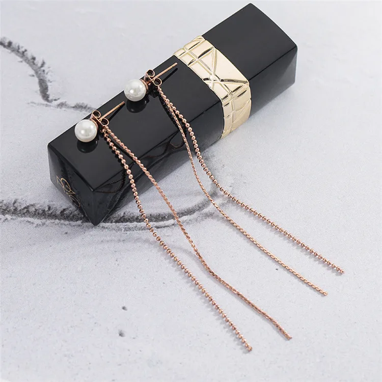YUN RUO Fashion Rose Gold Color Pearl Tassel Long Earring Line Female Woman Jewelry Party Stainless Steel Dropship Never Fade
YUN RUO Fashion Rose Gold Color Pearl Tassel Long Earring Line Female Woman Jewelry Party Stainless Steel Dropship Never Fade