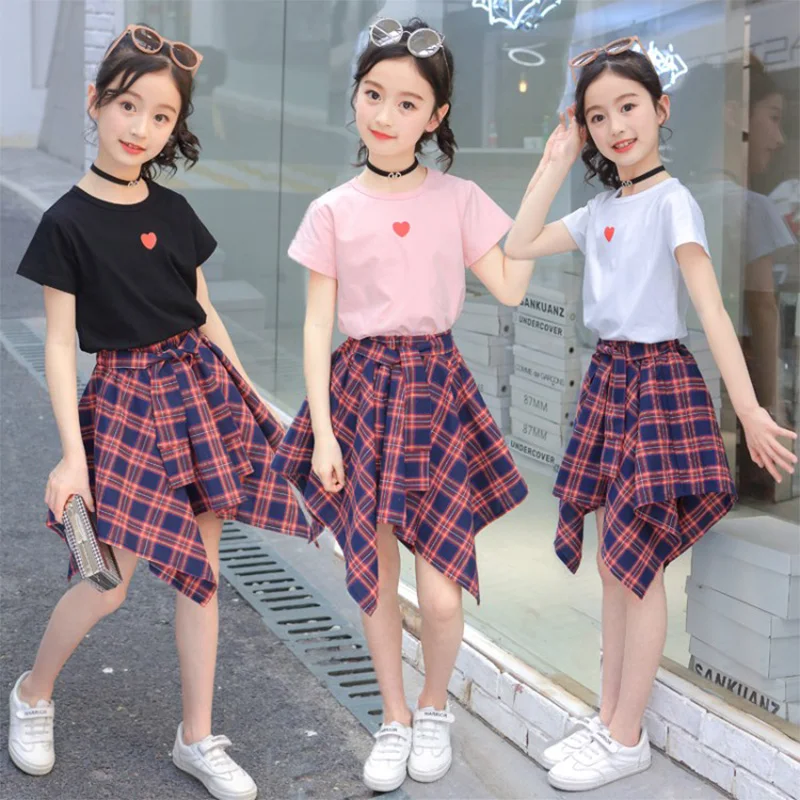 Girls Short Sets Summer Children Fashion Suit Clothes 2 pieces Cotton T shirt+Striped Pant Skirt Size 4-14 Years clothing set
Girls Short Sets Summer Children Fashion Suit Clothes 2 pieces Cotton T shirt+Striped Pant Skirt Size 4-14 Years clothing set