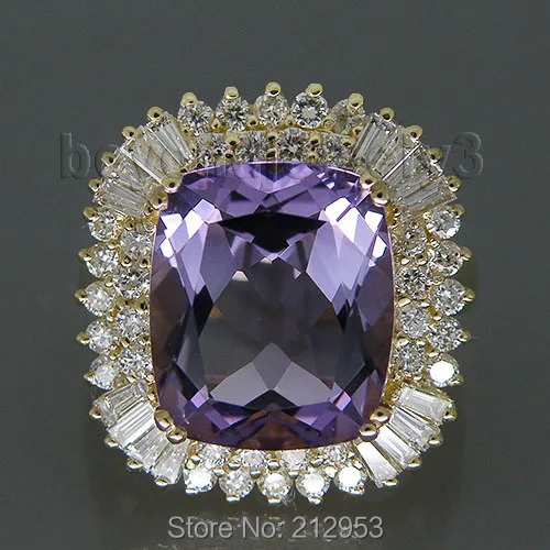 

Fashion Diamond Jewelry Cushion Amethyst Ring 13x15mm 14kt Yellow Gold 9.80Ct Wedding Rings for Women