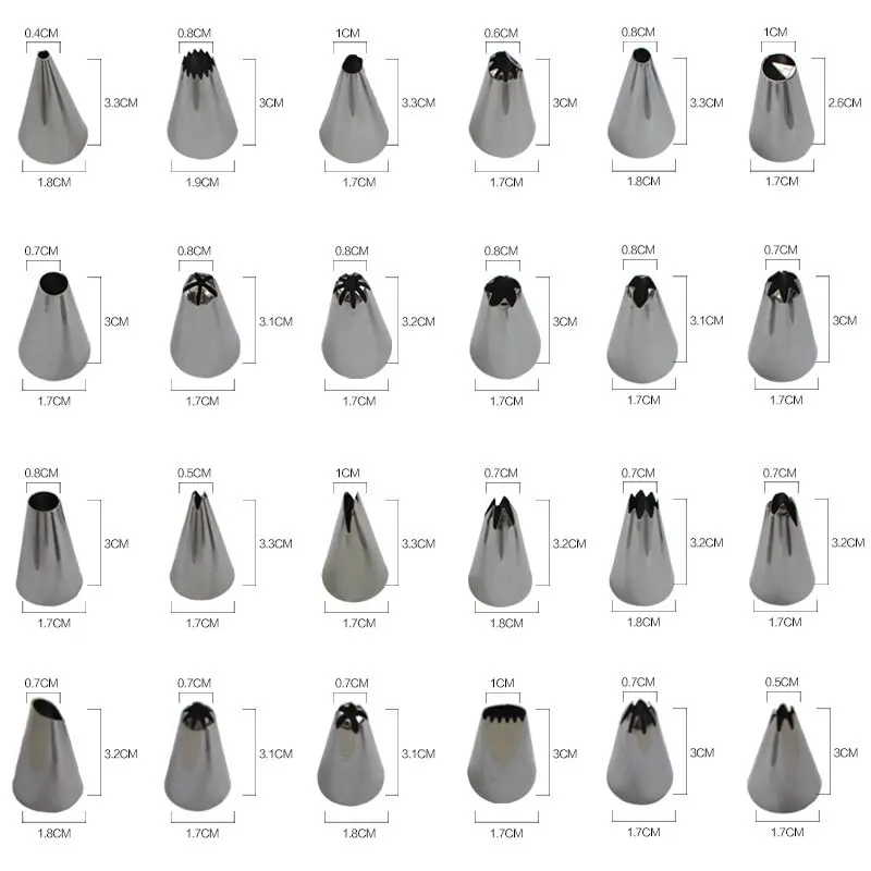24Pcs/set Stainless Steel Icing Piping Nozzles Pastry Tips Cake Sugarcraft Decorating Tool Gift
24Pcs/set Stainless Steel Icing Piping Nozzles Pastry Tips Cake Sugarcraft Decorating Tool Gift
