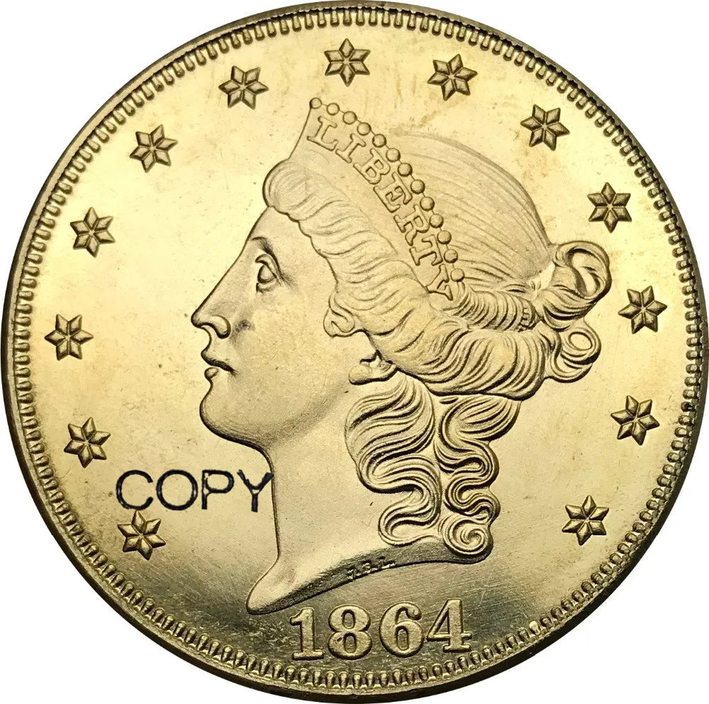 США 1864 1864 s 20 долларов Liberty Head-Double Eagle без девиза «TWENTY D». Латунные металлические монеты
США 1864 1864 s 20 долларов Liberty Head-Double Eagle без девиза «TWENTY D». Латунные металлические монеты