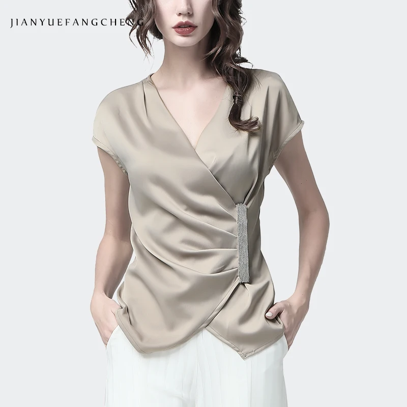 New 2019 Summer Long Hang Up Buckle Short Sleeve Blouse Woman Tops Crossed V-Neck Solid Color Soft Woven Fashion Women Clothing
New 2019 Summer Long Hang Up Buckle Short Sleeve Blouse Woman Tops Crossed V-Neck Solid Color Soft Woven Fashion Women Clothing