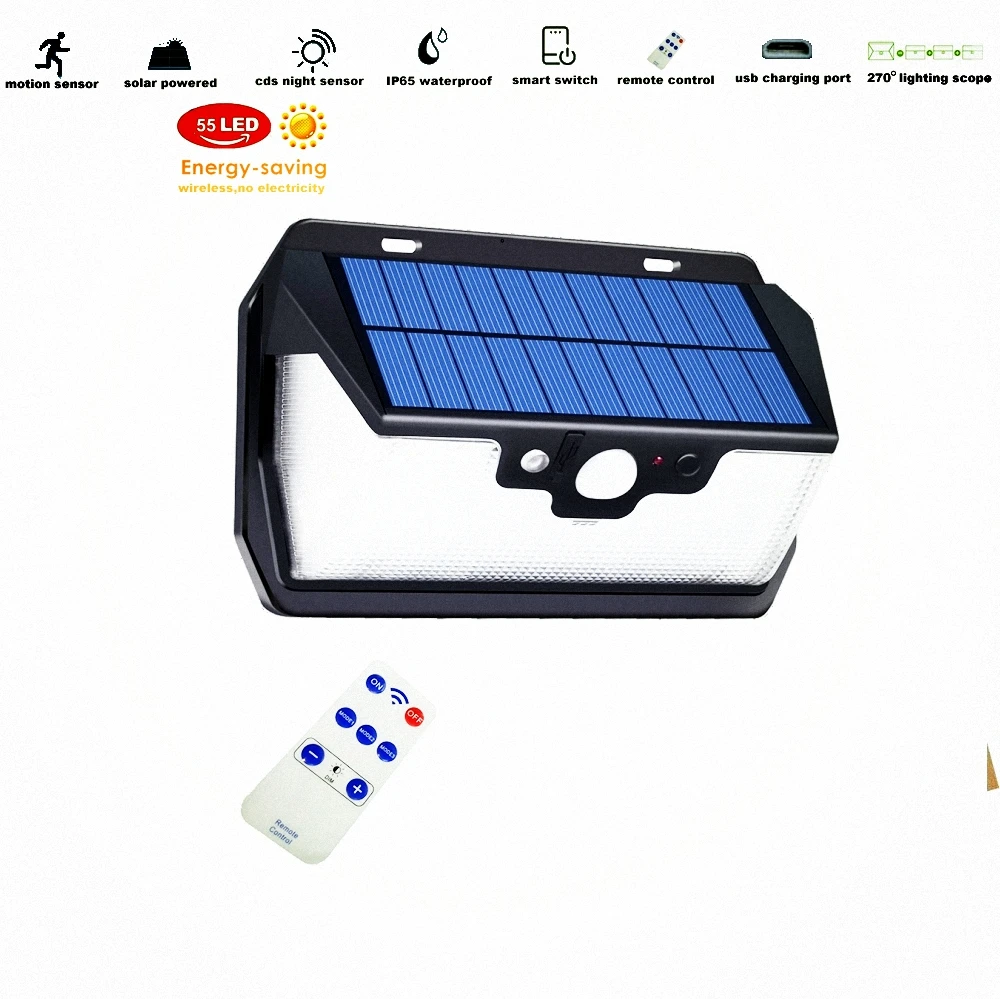 55 leds Solar light remote control radar 3 side lighting usb port Super brigt lamp Outdoor Garden Yard Emergency security
55 leds Solar light remote control radar 3 side lighting usb port Super brigt lamp Outdoor Garden Yard Emergency security
