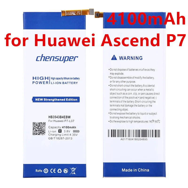 100% New Original chensuper 4100mAh HB3543B4EBW Battery For Huawei Ascend P7 L00 L05 L07 L09 L10
100% New Original chensuper 4100mAh HB3543B4EBW Battery For Huawei Ascend P7 L00 L05 L07 L09 L10