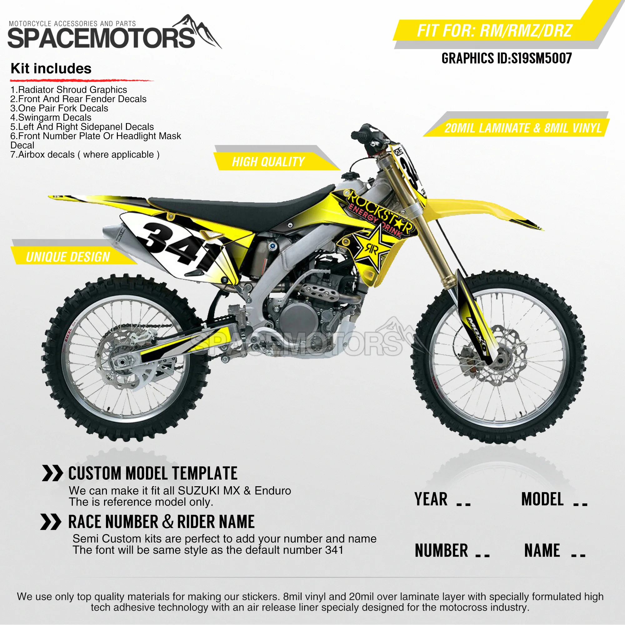 Графические фоны для SUZUKI RMZ250 04 18 RMZ450 08 17 RM125/250 03 007|Наклейки и стикеры| |